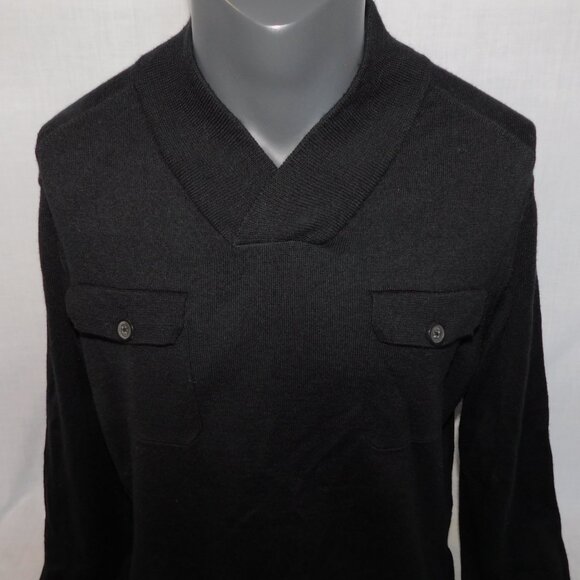 Marc Anthony Mens L Black V Neck Merino Wool Blend knit Sweater - Picture 2 of 11
